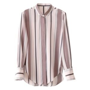 Women Chiffon Blouses 2021 Spring Autumn Style Lady Office Work Wear Shirts Striped Printed  Stand Collar Blusas Tops