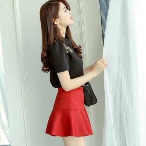 women blue black blouse shirt short sleeve casual turn down collar female tops